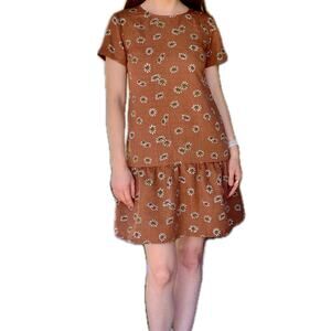 Real Clothes Orange Rust Drop-Waist Shift Dress Lined Pockets Ruffled Hem Large